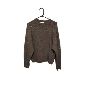 H&M Sweater Green Small Wool Blend Pearl Detail Boho Preppy Goblin Office Career